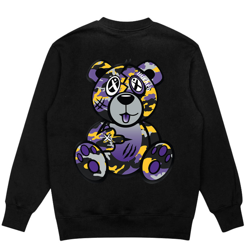 Purple & Gold Camo Wicked Bear Crewneck Sweatshirt - Black