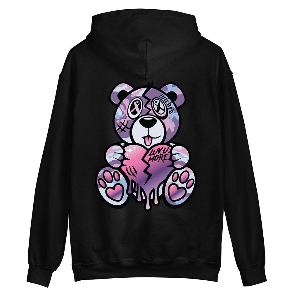 Luv U More Front/Back Wicked Bear Hoodie - Black