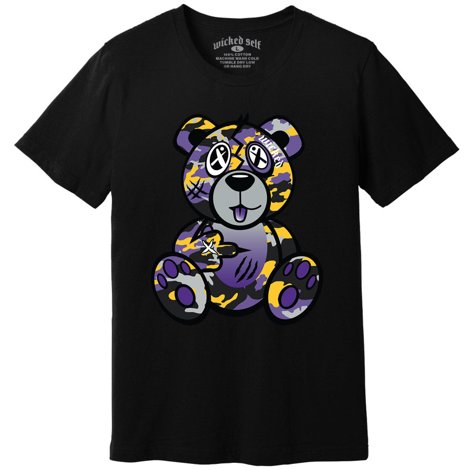 Purple & Gold Camo Wicked Bear T-Shirt - Black