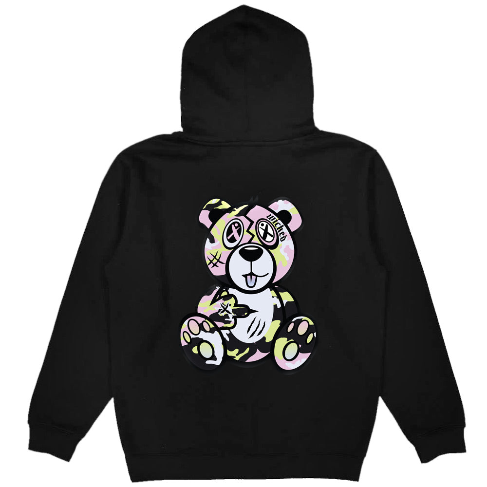 Arctic Pink Volt Camo Front/Back Wicked Bear Hoodie - Black