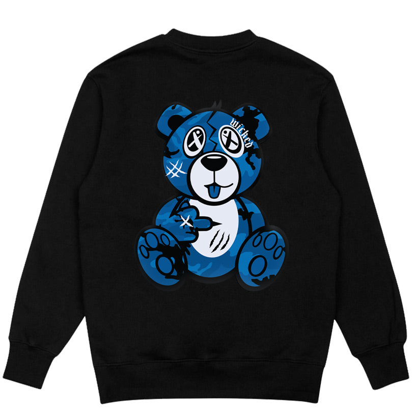 Royal Blue Camo Wicked Bear Crewneck Sweatshirt - Black