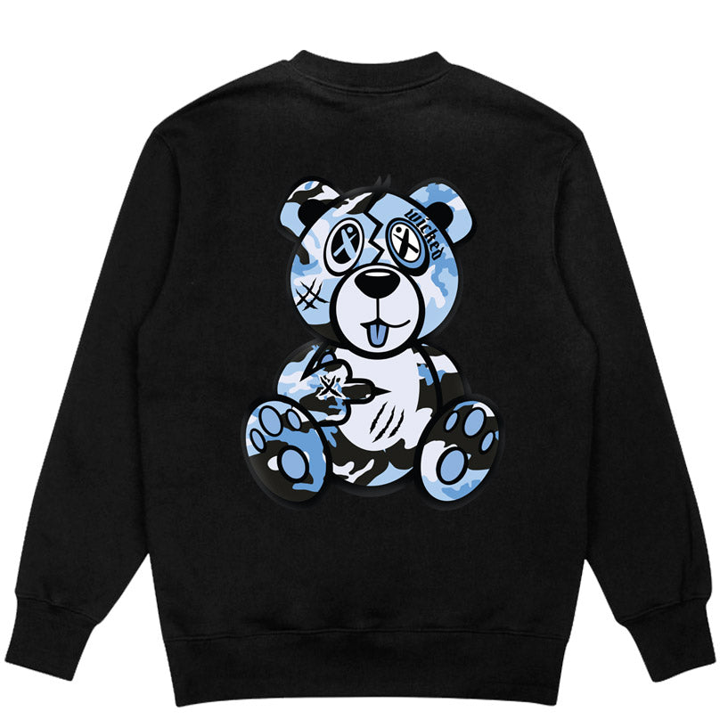 Sky Blue Camo Wicked Bear Crewneck Sweatshirt - Black