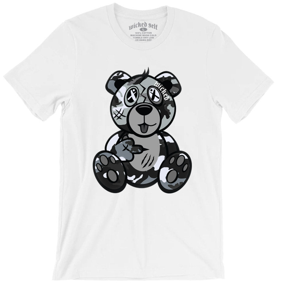 Gray Camo Wicked Bear T-Shirt - White