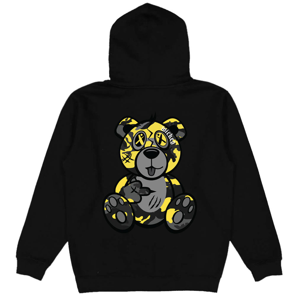 Yellow & Black Camo Front/Back Wicked Bear Hoodie - Black