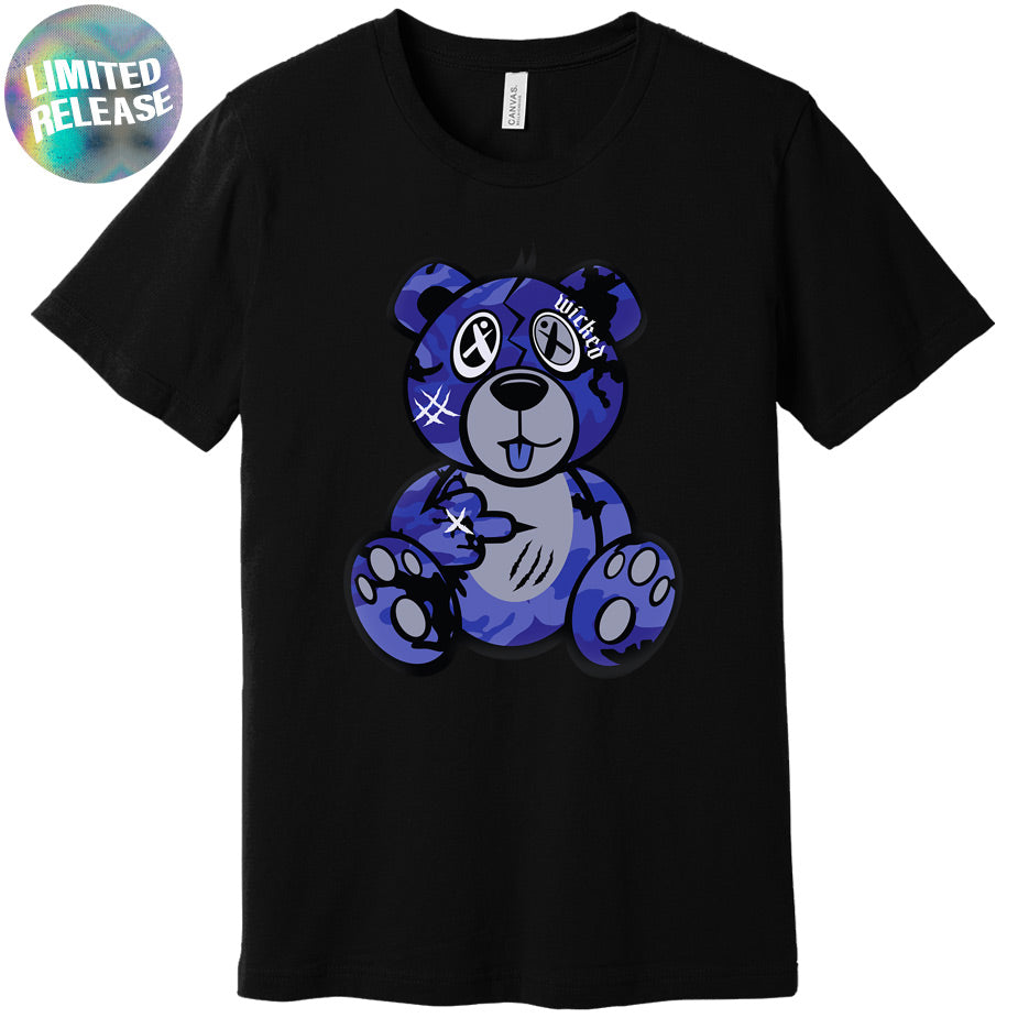 Indigo Blue Camo Wicked Bear T-Shirt - Black