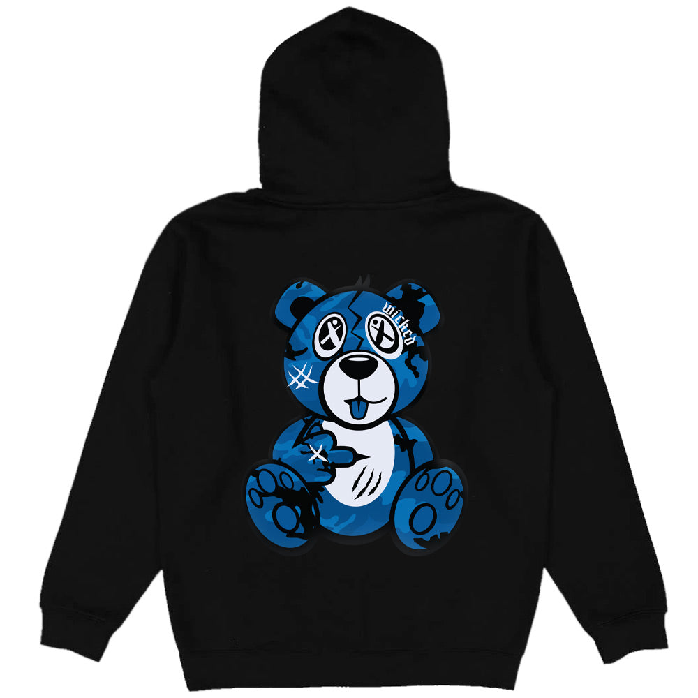 Royal Blue Camo Front/Back Wicked Bear Hoodie - Black