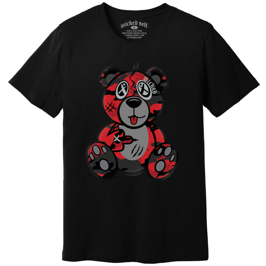 Red & Black Camo Wicked Bear T-Shirt - Black