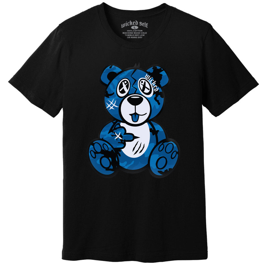 Royal Blue Camo Wicked Bear T-Shirt - Black