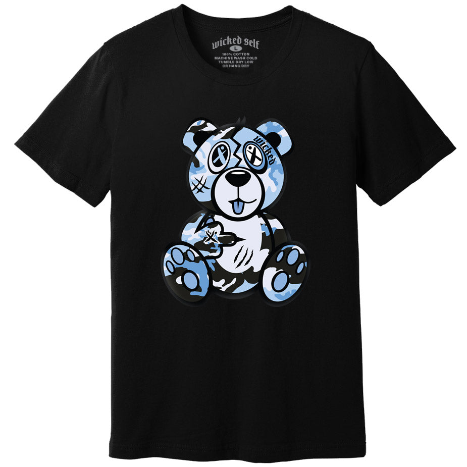 Sky Blue Camo Wicked Bear T-Shirt - Black