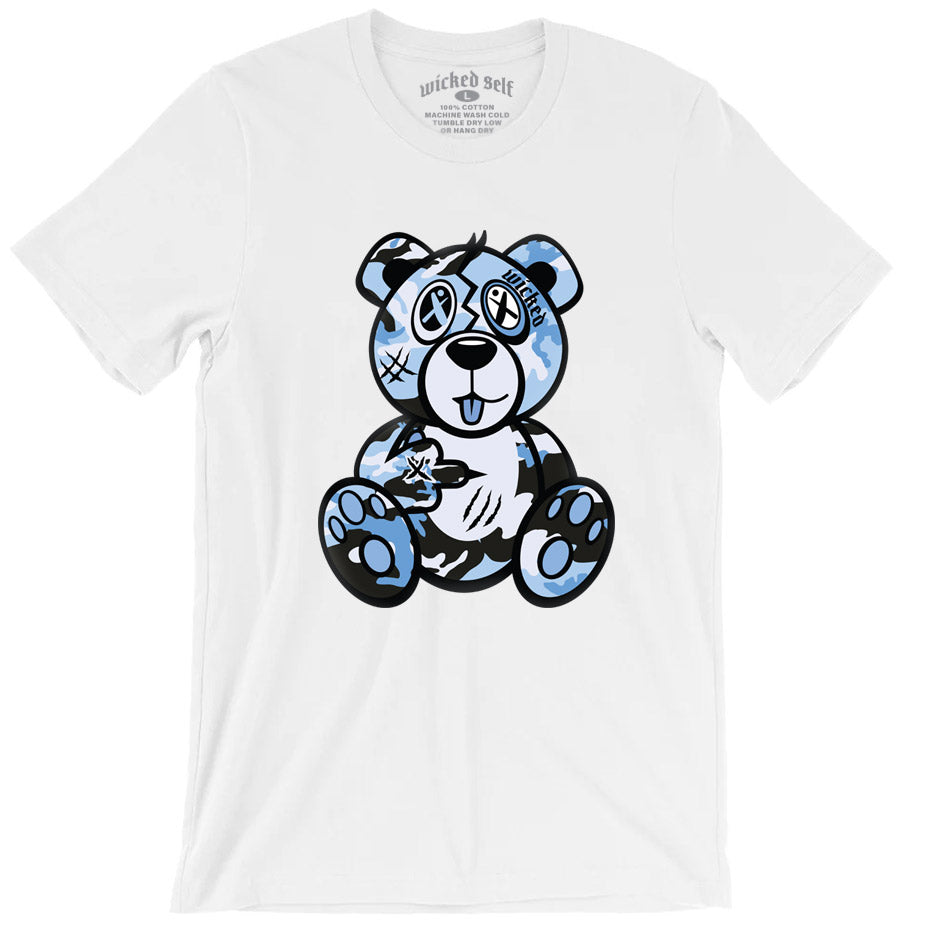 Sky Blue Camo Wicked Bear T-Shirt - White