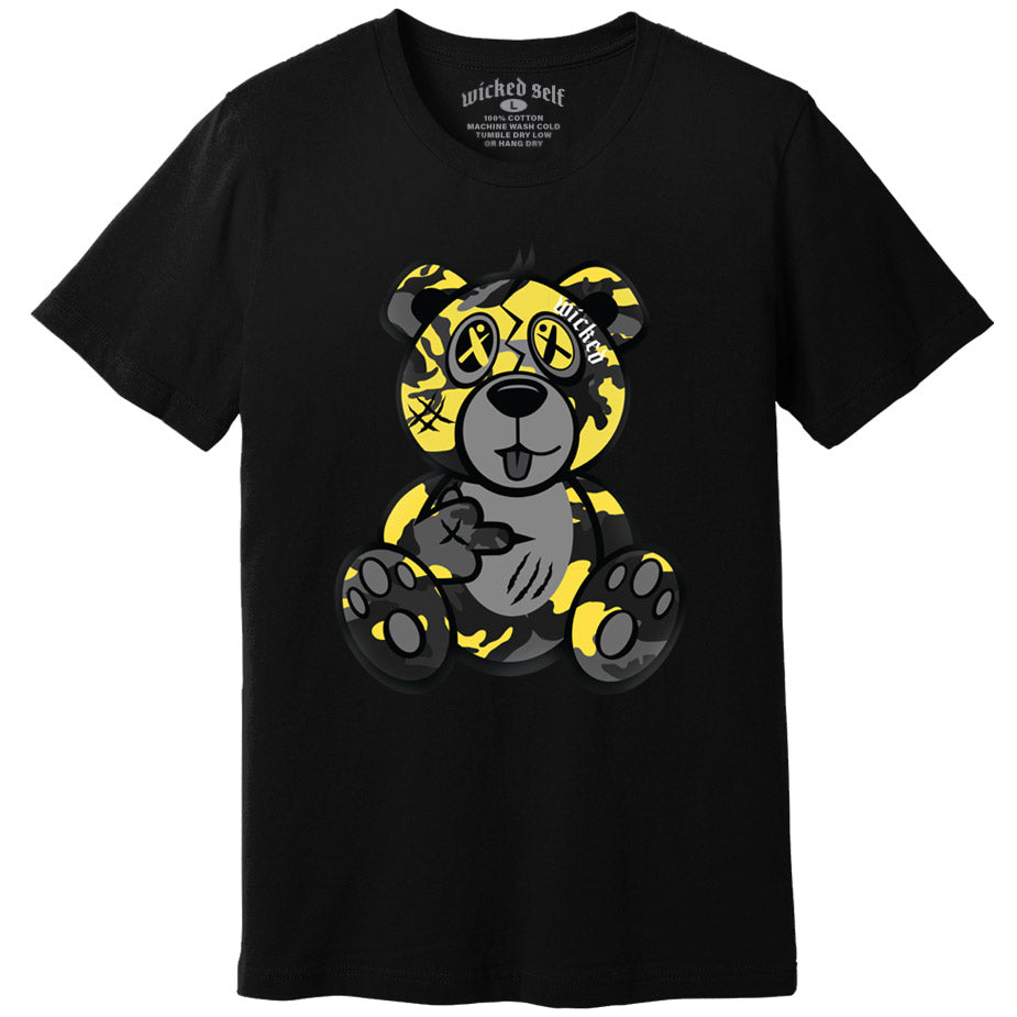 Yellow & Black Camo Wicked Bear T-Shirt - Black