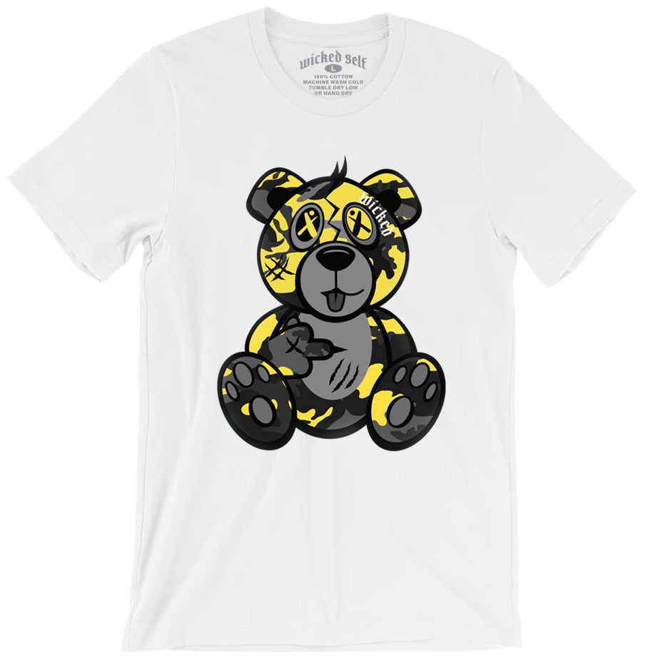 Yellow & Black Camo Wicked Bear T-Shirt - White